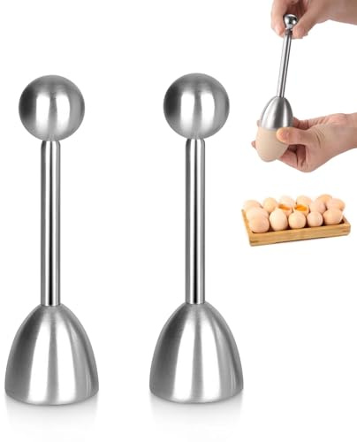 2 Stück Eieröffner mit Kugel, Eierköpfer Eieröffner aus Edelstahl Eier Cutter Eierköpfer Eierpiekser Eierschalenöffner für Weiches Harte Gekochtes Eier Cracker