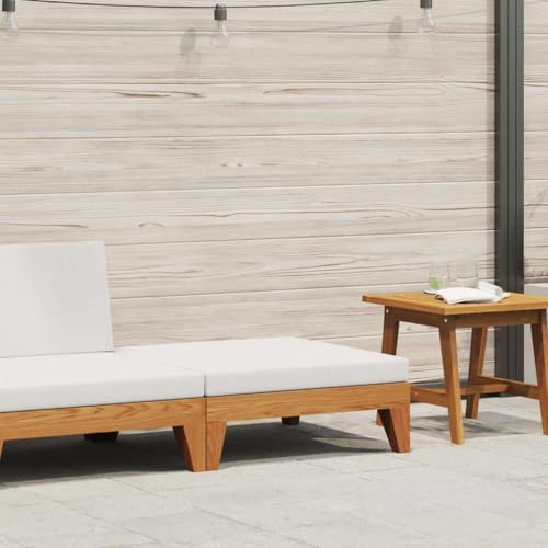 Ziaphsol Modularer Fußhocker, Cremeweißes Kissen, Akazie Massivholz, 66x66x20 cm, für Garten, Terrasse, Outdoor-Möbel, Patio-Set