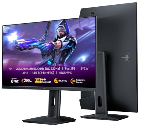 KTC Monitor Gaming 27 Pollici QHD 2560×1440, 200Hz (OC 210Hz), Fast IPS, 1ms GTG, HDR400, Adaptive Sync, Colori 10 Bit, Supporto Regolabile in Altezza, 2 × DP 1.4, 2 × HDMI 2.0
