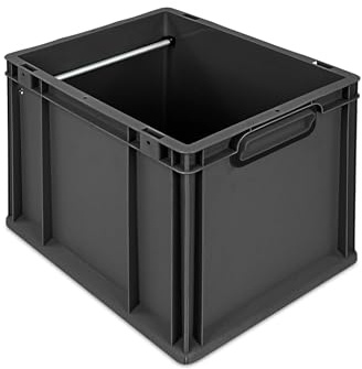 PROREGAL Hängeregisterbox NextGen | HxBxT 32x30x40cm | 30 Liter | Griffe schwarz geschlossen | Schwarz | Eurobehälter, Transportbox, Transportbehälter, Stapelbehälter, Eurobox