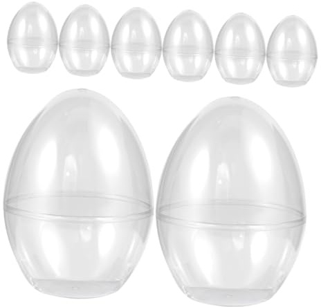 Mikikit Fillable Egg Shaped Plastic Boxes 8Pcs Jumbo Easter Eggs for Craft Projects and Holiday Home Decor