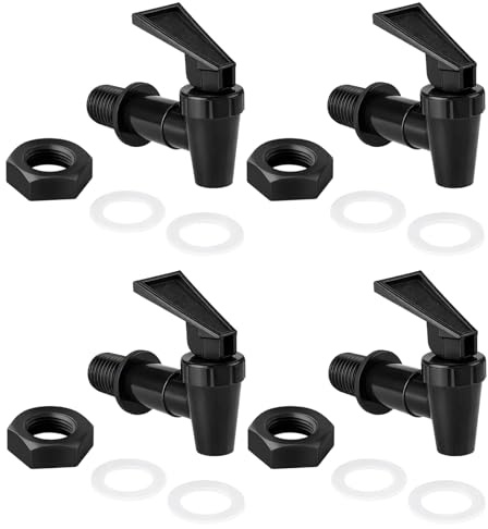 4 Piezas Llave de Agua de Plástico Reutilizables, Grifo para Dispensadorde Bebidasde Repuesto, Grifode Aguade Repuesto para Encimera, Grifopara Jarrade Vino Caliente, Máquinade Conservas (Negro)