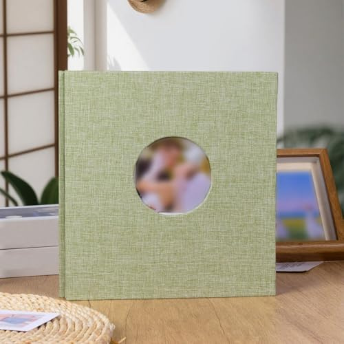 Fotoalbum aus Leinen mit 40 leeren Seiten, 23 x 25 cm, DIY-Erinnerungsbuch für Hochzeiten, Geburtstage, Babypartys, Familienveranstaltungen, Heimdekoration, Andenken (rund grün)