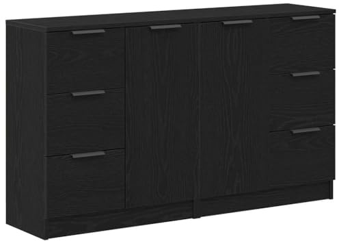 LKJephalotrop Black Oak Sideboard with 6 Drawers and 2 Doors | This 120x30x70 cm engineered wood cabinet provides storage for living rooms, dining areas, and entryways.