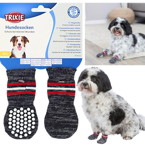 Hundesocken, Anti-Rutsch-Sohle, Gr. M-L (Beispiel: Golden Retriever), Grau, 2 Stück
