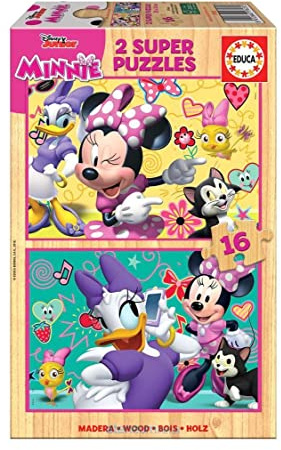 Educa - Holzpuzzle mit 16 Teile | Puzzleset 2x16 Teile für Kinder ab 3 Jahren | Minnie & Daisy, Disney (17623)