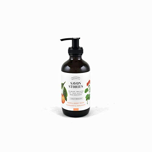 SAVON STORIES – Savon Liquide pour Corps et Mains – Un Savon à la Mandarine et Géranium – Formule Vegan & Sans Huile de Palme – Hydrate et Nourrit – Fabriqué main en France - 240 ml