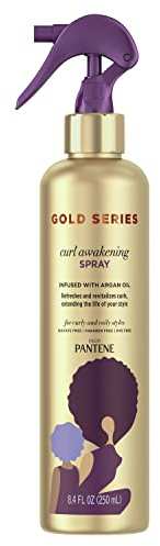 Pantene Gold Series Curl Awakening Spray, for Curly and Coily Hair, Infused with Argan Oil, 8.4 Fl Oz