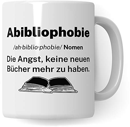 Tasse Buch, Geschenke für Leseratten, Abibliophobia Bücher Lesen Hobby Bücherwurm Becher, Geschenkidee Leser Leserin Kaffeebecher, Literatur Buchliebhaber Kaffeetasse