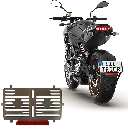 1x Kennzeichenhalter 255 X 135 mm Rahmenlos 100% Edelstahl (Rostfrei) 0,8 mm dick - Mit Rückstrahler Reflektor ROT - Für Motorrad - Roller (135 R)
