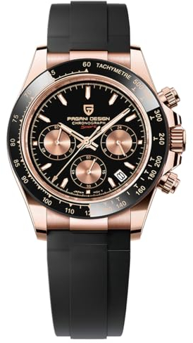 Pagani Design Keramik Herrenlünette Edelstahlarmband Chronograph Wasserdicht 100 m Saphirglas Herrenuhr(Goldschwarz)