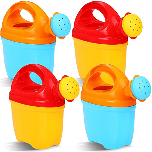 4 Packs Watering Can Garden Equipment Toy Sand Toys Interesting Plastic Watering Can Plant Garden Watering Can Toys Bath Toys for Girls and Boys Gardening Beach Tools, 3 Colors