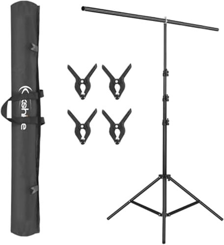 LEADZM Support de Toile de Fond Photo T-Forme 260 x 150 cm avec Trépied Réglable et 4 Pinces - Fond Studio Professionnel pour Photographie Portrait