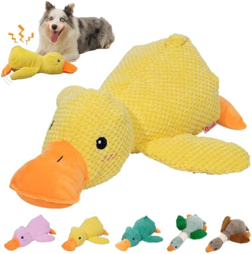 Toerjii Quack-Quack Duck Dog Toy, Kuscheltier für Hunde, Hundespielzeug Quietschend, Spielzeug Hund Unzerstörbar, Langlebiges Plüsch-Kauspielzeug für große Welpen und Kleine (Ente Gelb)