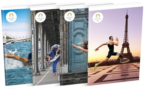 Paris 2024 uppsättning med 10 sportböcker 9 x 14 cm linje 6 mm 60 sidor häftat lackerat kortomslag blandade färger