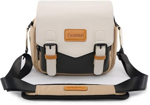 Cwatcun Camera Shoulder Bag Compact Camera Case, Small Waterproof Camera Messenger Bag with Tripod Holder, Travel Photography Bag for Canon, Nikon, Sony, Fuji DSLR/SLR/Mirrorless Camera, Lens