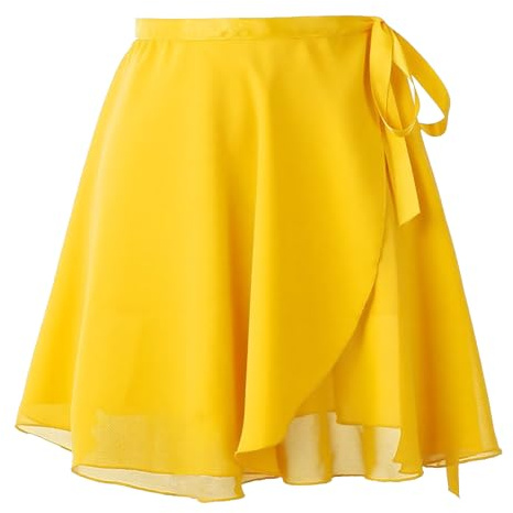 Baisdan Girls Women Ballet Wrap Skirt Chiffon Dance Skirt with Adjustable Waist Tie Skate Gymnastics Ballet Skirts Yellow