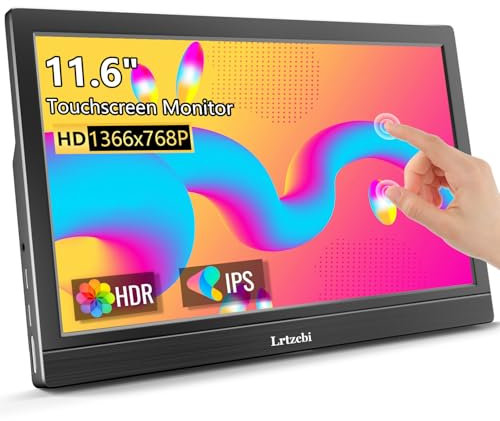 Lrtzcbi Moniteur Portable écran Tactile 11,6 Pouces, HDR 1366x768P écran IPS écran Tactile avec HDMI USB C, Haut-parleurs intégrés Moniteur Portable pour Ordinateur portable/Mac/Phone/Xbox/PS3/4/PC