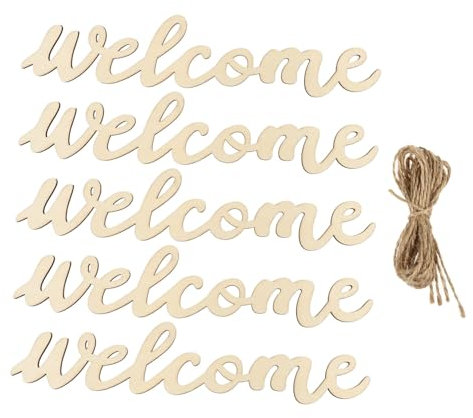 MAGICLULU Willkommensschild Aus Holz Mit Hängeseil Türschild Dekor Für Zuhause Und Geschäft Beige Haustür Ornament Zur Gästebegrüßung