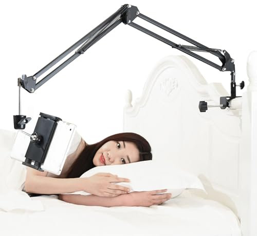 Lucky Trip Tablet-Ständer für Bett Halterung -Ständerhalter 360 Grad Drehbarer mit Stabilem Aluminiumarm für iPad, Tablets, Telefone oder Andere Geräte mit 4,5 bis 12,9 Zoll Bildschirm