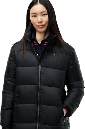 Tommy Jeans Abrigo acolchado Mujer Maxi Capucha plegable, Negro (Black), M