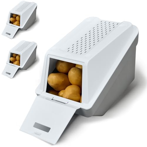 ARTECSIS® Juego de 3 cajas para patatas EasyClick 5,0 L, blanco – Con tapa, apilable, 6 etiquetas