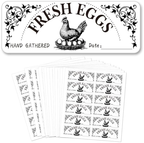 GOMAKERER 180 Pcs Farm Fresh Eggs Sticker, 2.5x6.7cm Unwashed Egg Carton Labels PET Adhesive Egg Packaging Stickers for Egg Packing Box Container