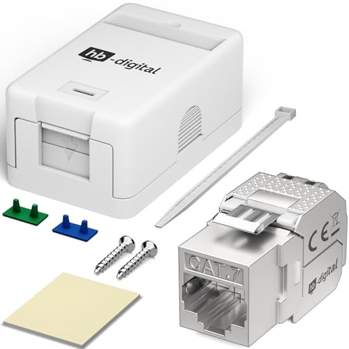 HB-DIGITAL 1 Stück Aufputz-Netzwerkdose 1-Port CAT 7 inkl. Keystone - Weiß