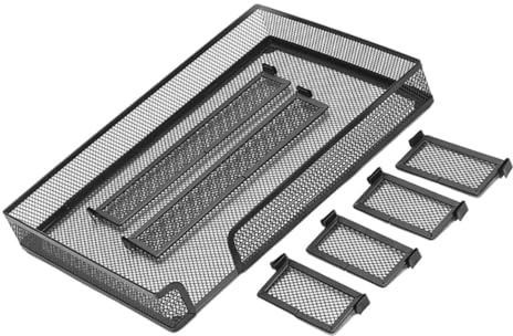 TOYZFRIENDY Organisateur de Bureau en Métal Noir Design à Coins Arrondis, Plateau Multi-compartiments Pratique pour Optimiser L'espace de Travail Bureau