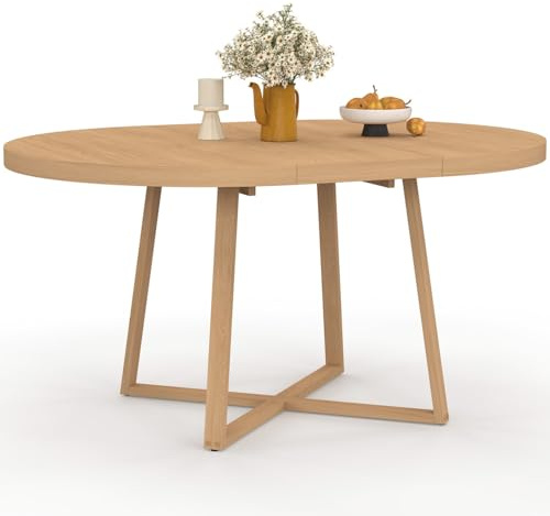 IDMarket – Mesa de comedor extensible redonda Selma 4-8 personas madera efecto haya 110-150 cm
