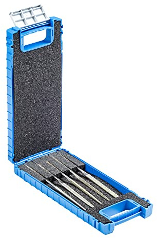 PFERD diamantnålfil-set, 5 delar, kornstorlek D 181, 140 mm, i okrossbar plastlåda, 15842053 – för universell användning i verktygskonstruktion