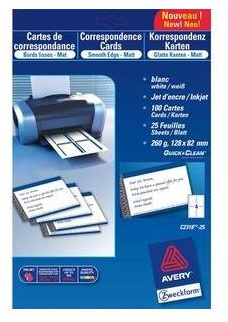 Avery C32028-10 Visitenkarten glatte Kanten Vorderseite glänzend/Rückseite matt 250 g/m² für Tintenstrahldrucker 85 x 54 mm 80 Stück