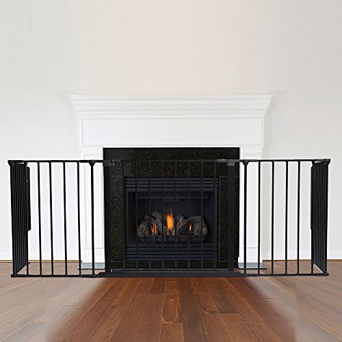 Safetots Multi Panel Fire Surround, 51cm Deep x 164cm Wide, Black, 70cm Tall, Child and Pet Fire Safety, Baby and Toddler Fire Guard, Safety Barrier for Fireplaces, Easy Installation