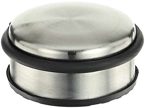 Perel Türstopper Boden ohne Bohren, Tuerstopper Edelstahl, Tür Stop rund, Tür Stopper, Türpuffer, Türhalter, Türfeststeller, rutschfester Boden Gummiring zum Schutz, silbergrau, 10 x 4 cm, 1 kg