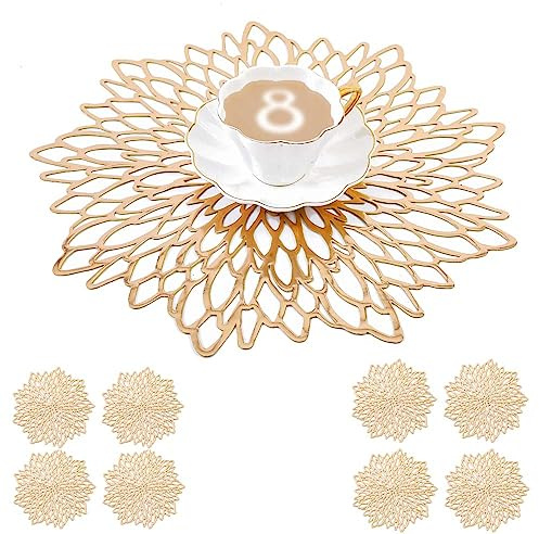 MANGATA Gold platzsets und untersetzer Rund, Gold Tischsets Rund für Weihnachten, Bankett, Geburtstag, Hochzeit, (8-er Set), Abwischbar, 38 cm