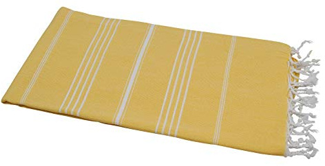my Hamam, Saunatuch Hamamtuch, Sultan Version mit Fransen, gelb Weiss 100x180 cm, Badetuch Strandtuch, stylisch, praktisch und farbenfroh
