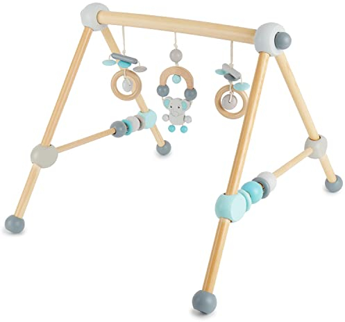 BIECO Spieltrapez | Spielbogen Baby Holz mit Figuren & Kugeln | Spielebogen Holz Baby | Spieltrapez Holz | Baby Mobile Holz | Activity Center Baby Gym | Holzspielzeug Baby | Baby Spielzeug