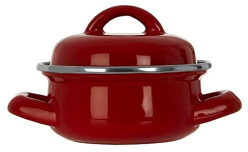 Porter Mini Casserole Dish with Lid, Wide Handles, Enamel, 0.4 litres - Red