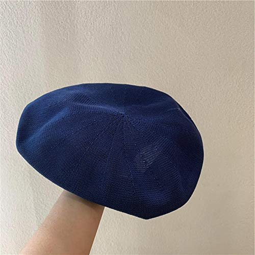 MAOZIM Damen Baskenmütze Frühling und Sommer Atmungsaktiv Dünn Abschnitt Groß Umfang Retro Gestrickt Loose Painter Achteckige Mütze, blau, M (56-58cm)