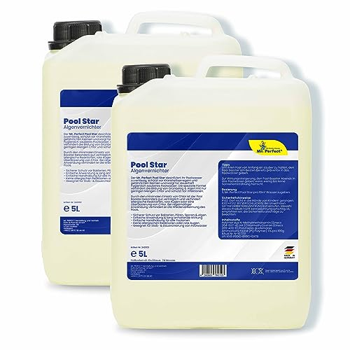 Mr. Perfect® Pool Star Poolreiniger, 2 x 5L - Pooldesinfektion Algenreiniger Algenentferner | Algenvernichter Pool | Flüssiges Algizid für Pool | Desinfizierendes Reinigungsmittel gegen Algen…