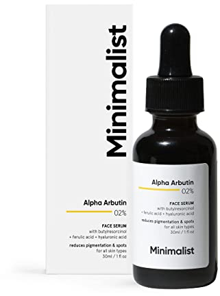 Minimalist 2% Alpha Arbutin Serum for Pigmentation & Dark Spots Removal | Antipigmentation Face Serum For Men & Women with Hyaluronic Acid to Remove Blemishes, Acne Marks & Tanning, Transparent, 30 ml