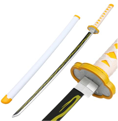 damdos Halloween Prop for Demon Slayer Katana Agatsuma Zenitsu Cosplay Sword Kamado Tanjirou Swords Shinazugawa Sanemi Weapons PU Material Xmas Birthday Gifts (Agatsuma Zenitsu)