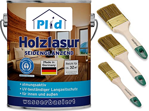 PLID® Holzlasur Innen & Aussen Grau 2,5L - Holzschutzlasur Außen mit UV beständigem Langzeitschutz- Grundierung Holz Außen - Holzschutzgel - Holz Lasur atmungsaktiv - Made in Germany Set