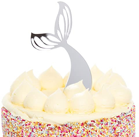 Amscan 9914399 – Meerjungfrau Tales Kindergeburtstagsparty, silberner Schwanz, Tortenaufsatz – 18,5 cm