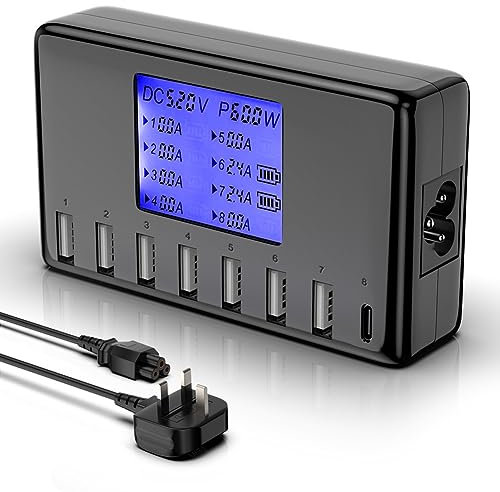 Orangeck 60W 8-Port Desktop Charging Station with LCD Display - USB Wall Charger for iPhone XS XR XS MAX, iPad, Samsung Galaxy, Android Phones