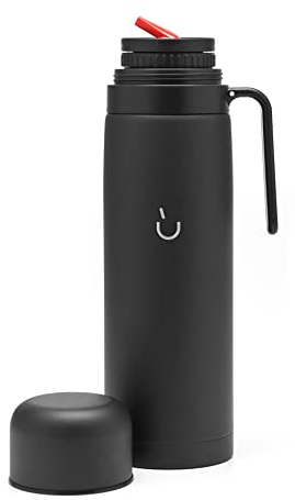 BALIBETOV Termo Mate de Acero Inoxidable para Viajes, Oficina, Aire Libre - Termo con Pico Matero (1 litro) (Negro, 1 L)