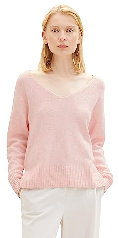 TOM TAILOR Denim Pull Basique avec col en V pour Femme, 32541-light English Rose Melange, M