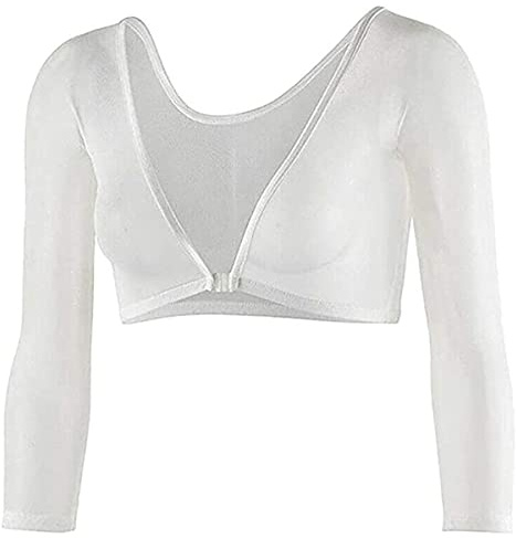 Buliezy Transparent spets kofta för kvinnor, sexig V-ringad kortärmad svart shrug elegant spets ärmar för kvinnor, Vitt nät, L