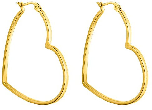 Purelei Boucles d’oreilles créoles femme acier inoxydable cœur 44,5x42mm résistantes à l’eau hypoallergéniques style élégant bijou mode pour toute occasion