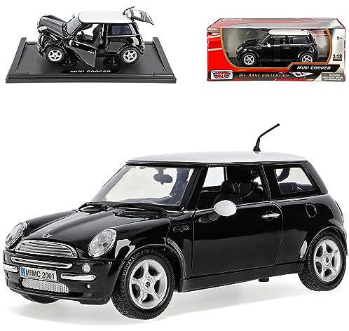 Motormax Mini Cooper R50 Schwarz mit Dach in Weiss 2001-2006 1/18 Modell Auto mit individiuellem Wunschkennzeichen